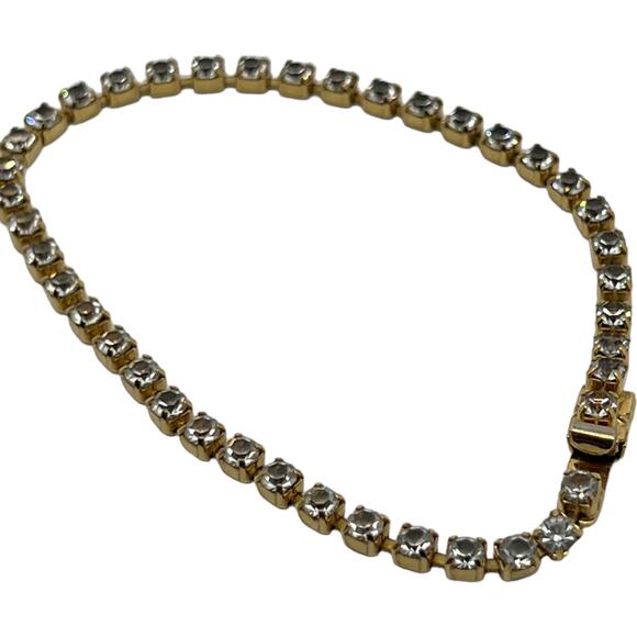 Vintage Monet Gold Tone Crystal Tennis Bracelet Classic Link 7.5" Jewelry - Picture 5 of 8
